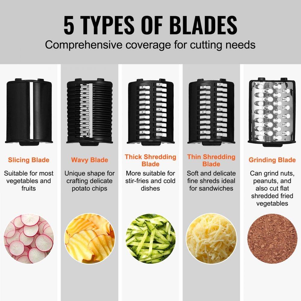 Electric Cheese Grater Salad Maker, 250W Salad Shooter, Electric Vegetable Slicer Shredder Chopper for Fruits with 5 Attachments, Stainless Steel Food Cutter for Vegetables, and Cheeses