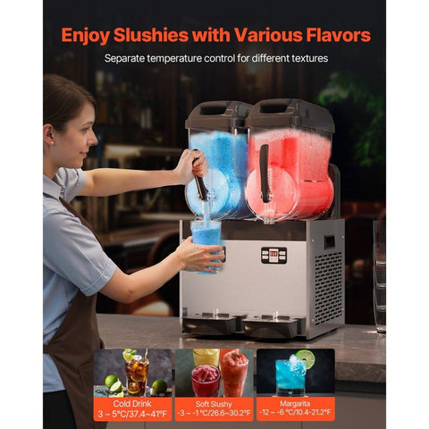 Commercial Slushy Machine, 12Lx2 Double Tank Frozen Drink Machine, 96 Cups Stainless Steel Margarita Smoothie Frozen Drink Maker, Slushie Maker for Home Party Restaurants Cafe Bars
