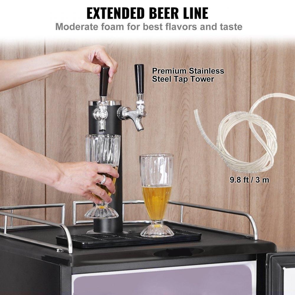 Beer Kegerator, Dual Tap Draft Beer Dispenser, Full Size Keg Refrigerator With Shelves, CO2 Cylinder, Drip Tray & Rail, 32°F- 75.2°F Temperature Control, Holds 1/6, 1/4, 1/2 Barrels, Black