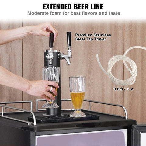 Beer Kegerator, Dual Tap Draft Beer Dispenser, Full Size Keg Refrigerator With Shelves, CO2 Cylinder, Drip Tray & Rail, 32°F- 75.2°F Temperature Control, Holds 1/6, 1/4, 1/2 Barrels, Black