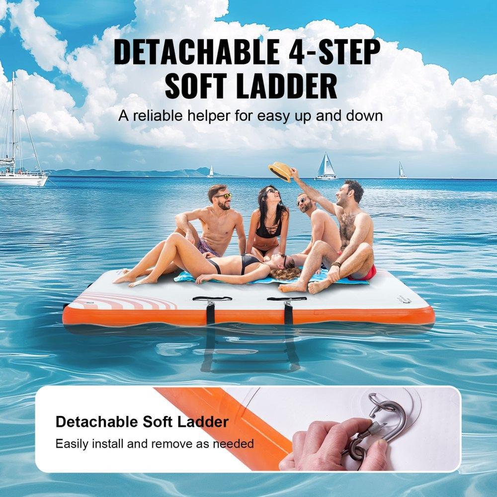 6x5FT Inflatable Dock Platform Durable Non Slip Floating Raft with Ladder and Carrying Bag for Pool Beach Ocean