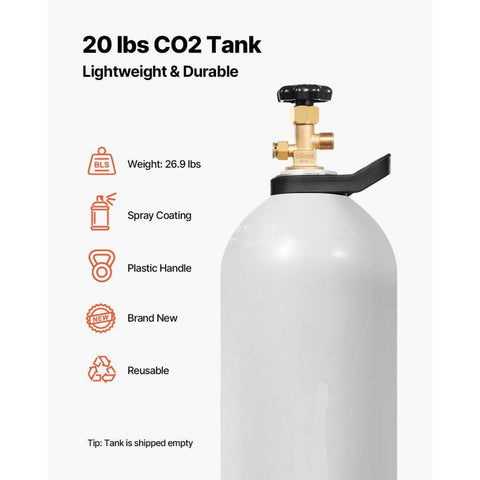 CO2 Tank, 20 lbs New Aluminum Alloy Cylinder, CO2 Air Tank with Light Spray Coating, CGA320 Valve, Handle & Purple Copper Siphon, DOT Approved Cylinder for Draft Beer Dispensing and Soda Maker