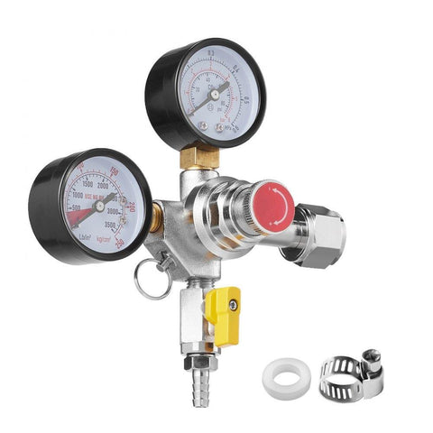 Double Gauge Regulator, CO2 Regulator Gauge with 0-60PSI, Heavy Duty CO2 Gauge Gas System, Draft Beer Regulator with Check Valve, Adjustable Pressure Regulator for Draft Beer Homebrew, CGA320