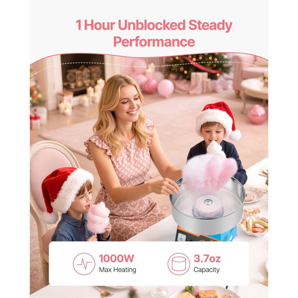 Cotton Candy Machine Commercial, 1000W Electric Candy Floss Maker, Easy Use with 15 inch Stainless Steel Bowl and Sugar Scoop, Makes Hard Candy for Home Kids Birthday, Family Party, Blue