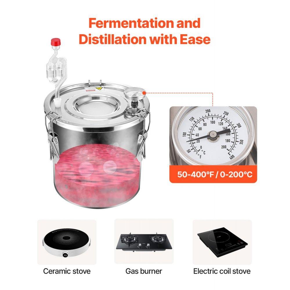 Alcohol Still, 3 Gal / 11.4 L Stainless Steel Water Alcohol Distiller with Copper Coil for Fast Cooling, Dual Condenser Distiller Kit with Secondary Distillation, for Wine Whisky Brandy, Silver