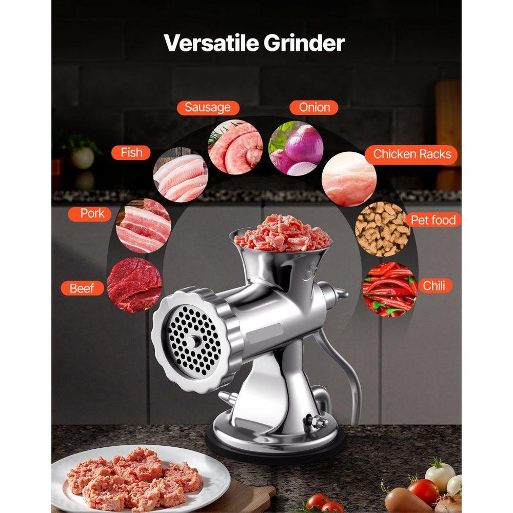 Manual Meat Grinder, 304 Stainless Steel Hand Meat Grinder with Suction Cup + Steel Table Clamp, Meat Mincer Sausage Maker & 2 Cutting Plates, Sausage Tube, Grinding Head for Beef Pepper Cookie
