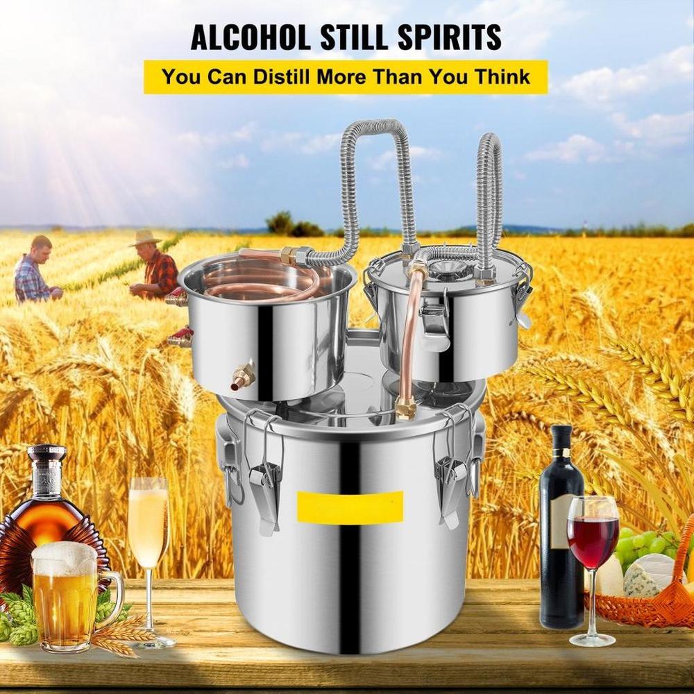 Alcohol Still, 5 Gallon, Stainless Steel Alcohol Distiller with Copper Tube & Build-in Thermometer & Water Pump, Double Thumper Keg Home Brewing Kit, for DIY Whiskey Wine Brandy