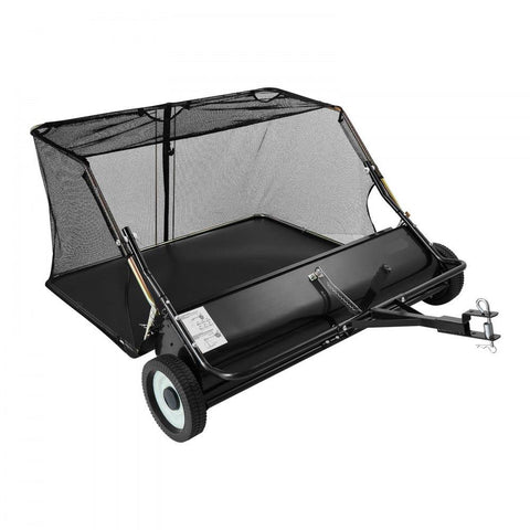 Tow Behind Lawn Sweeper, 48 in Pull Behind Yard Sweeper, 26 cu. ft Hopper Bag Capacity, Leaf & Grass Collector with Dumping Rope, Adjustable Sweeping Height, Garden Sweepers for Lawn Farm