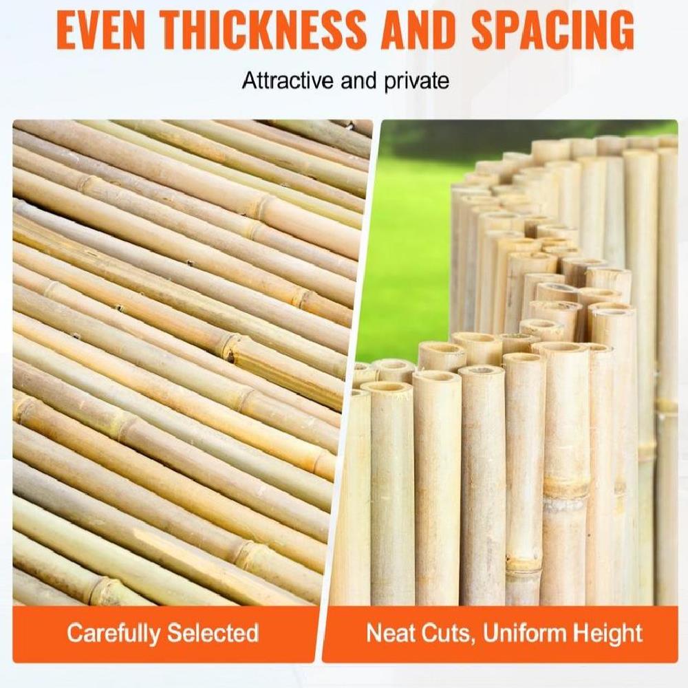 Natural Rolled Bamboo Fence Bamboo Panel 4 ft H x 6 ft L x 0.75 in D.