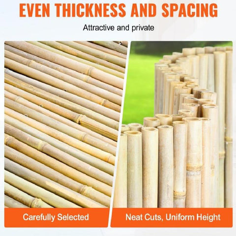Natural Rolled Bamboo Fence Bamboo Panel 4 ft H x 6 ft L x 0.75 in D.