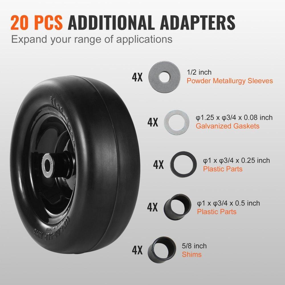 Lawn Mower Tires with Rim 11x4 5 Tubeless Tractor Tires 2 Pack Tire and Wheel Assembly Flat Free PU Tire with 34 in Centered Hub 34 in Bushing Size and 20 Adapters for Riding Mowers and Lawn Tractors
