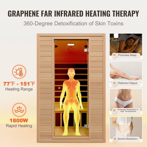 Far Infrared Wooden Sauna, Room Home Sauna Spa for 2 Person 1800W