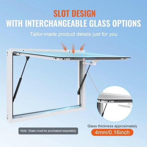 Concession Window 36"x24", Aluminum Alloy Food Truck Service Window with Awning Door & Drag Hook, Up to 85 Degrees Stand Serving Window for Food Trucks Concession Trailers, Glass Not Included
