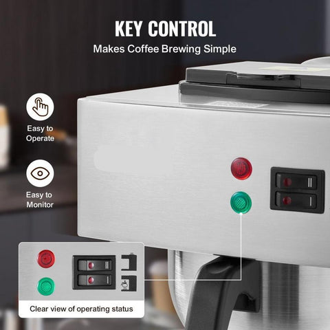 12 Cups Commercial Drip Coffee Maker, Coffee Maker Machine with 2 Glass Carafes and 2 Warmer Plates, Stainless Steel Pour Over Coffee Brewer for Restaurant, Office, Cafe