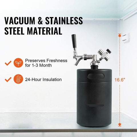 Beer Growler Tap System, 170Oz 5L Mini Keg, 304 Stainless Steel Pressurized Beer Growler, Keg Growler with Pressure Display, CO2 Regulator Faucet, Leak-Proof Ring For Draft, Homebrew, Craft Beer