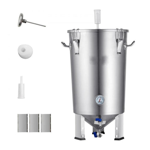 304 Stainless Steel Kettle, 8 GALLON Beer Brew Fermentor, Brew Bucket Fermentor for Brewing, Home Brewing Supplies with Base, Kettle Stock Pot Includes Lid, Handle, Valve, Spigot, Thermometer