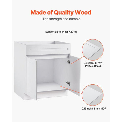 White Shaker Base Cabinet – 30" W x 24" D x 34.5" H, Ready to Assemble Kitchen Cabinet