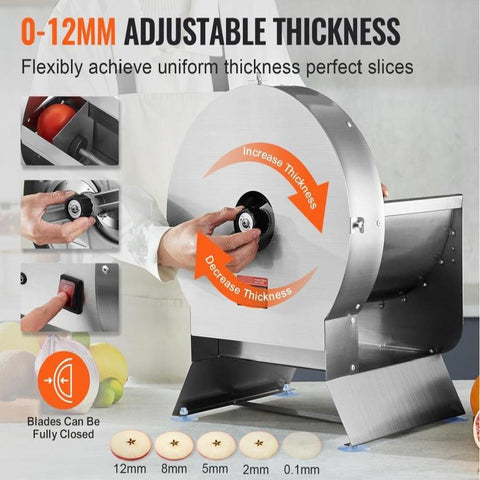 Electric Vegetable Slicer, 0-0.5"/0-12mm Thickness Adjustable Commercial Slicer Machine, Convertible to Manual, Stainless Steel Food Cutter Slicing Machine, Large Feed Port for Potato, Tomato