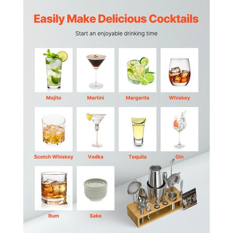 Cocktail Shaker Set 13 Pcs Bartender Kit Stainless Steel Bar Tool Set Silver