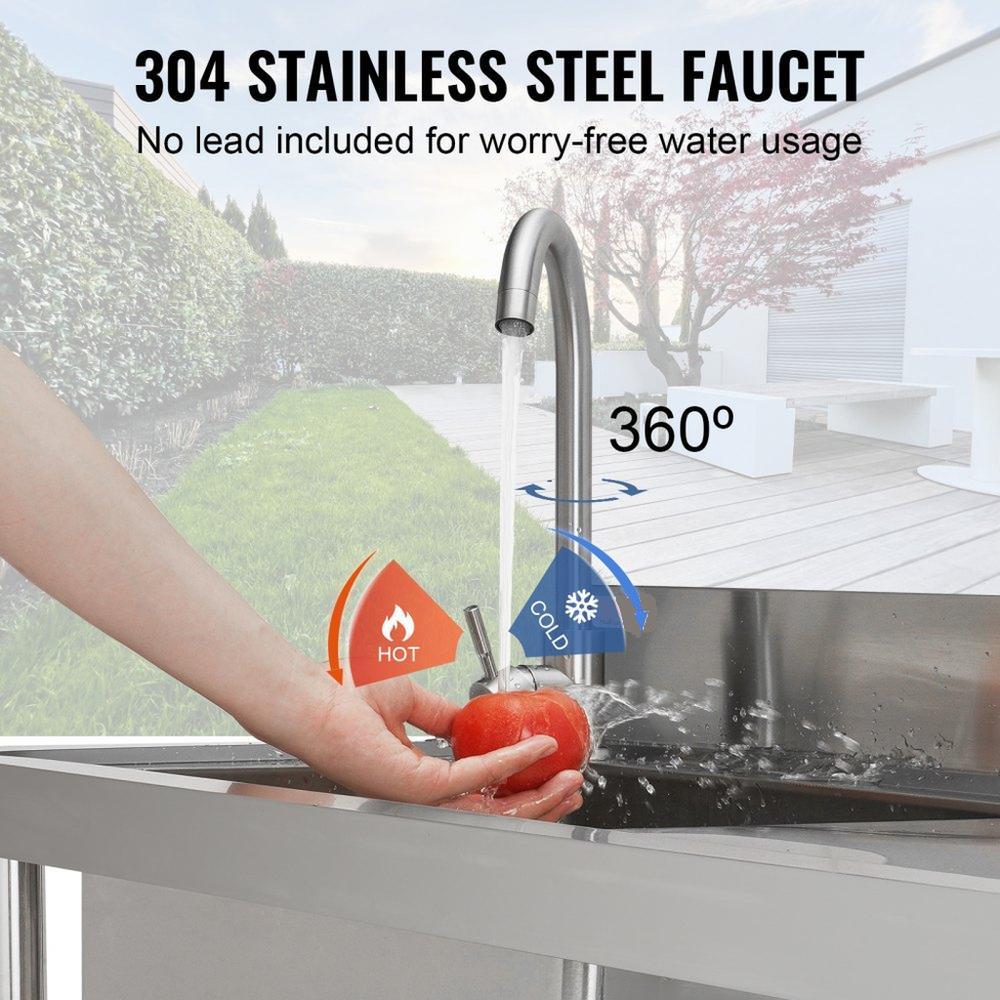 Stainless Steel Utility Sink 1 Compartment Free Standing Small Sink with Workbench Faucet and Legs 394 x 191 x 374 in Commercial Single Bowl for Garage Restaurant Laundry