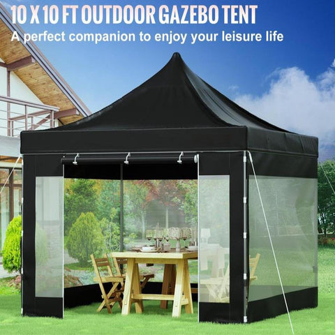 Pop Up Canopy Tent, 10 x 10 FT, Outdoor Patio Gazebo Tent with Removable Sidewalls and Wheeled Bag, UV Resistant Waterproof Instant Gazebo Shelter for Party, Garden, Backyard, Black