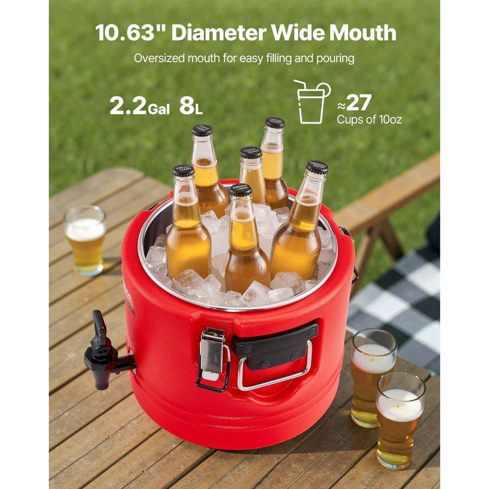 Insulated Beverage Dispenser, 2.2 Gal/8L Thermal Hot and Cold Drink Server Dispenser with Spigot, Food-Grade Cooler Jug with 304 Stainless Steel Interior, for Tea Coffee Restaurant Outdoor