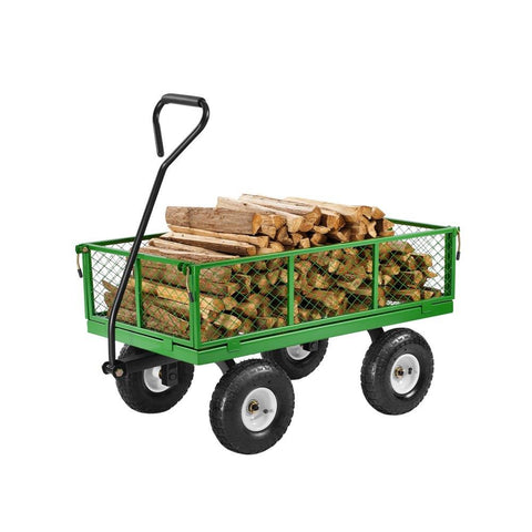 900 Lbs Steel Garden Cart on Wheels, Heavy Duty Pullable Garden Wagon Yard Cart, Outdoor Metal Utility Wagon with 10" Tires and Mesh Removable Sides(Convert to Flatbed), and 180°Rotating Handle