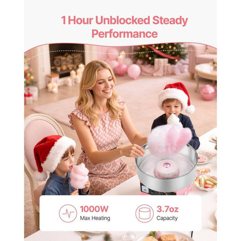 Cotton Candy Machine Commercial, 1000W Electric Candy Floss Maker, Easy Use with 15 inch Stainless Steel Bowl and Sugar Scoop, Makes Hard Candy for Home Kids Birthday, Family Party, Pink
