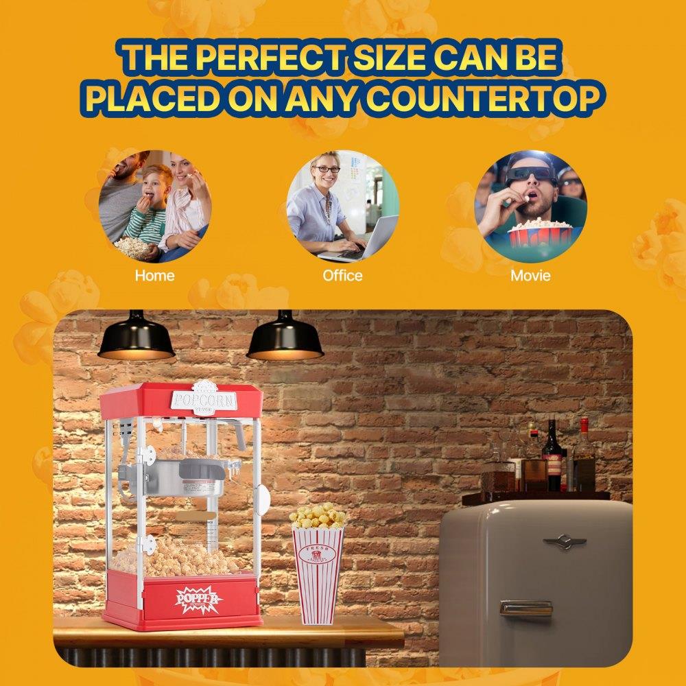 Popcorn Maker, 480W Popcorn Popper Machine, 4 Oz Kettle Makes 1.5 Gallon per Batch, Tabletop Popcorn Maker, Includes 3 Scoops, Movie Theater Style, Red