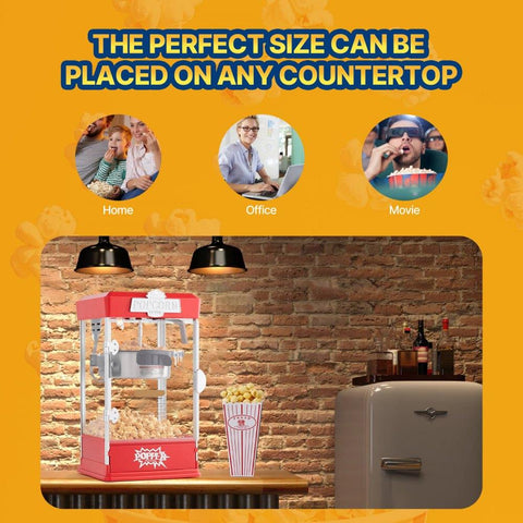 Popcorn Maker, 480W Popcorn Popper Machine, 4 Oz Kettle Makes 1.5 Gallon per Batch, Tabletop Popcorn Maker, Includes 3 Scoops, Movie Theater Style, Red