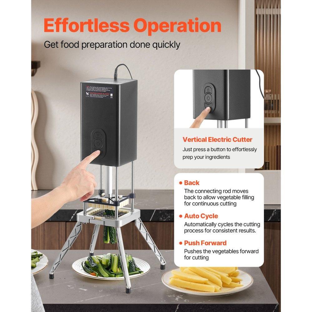 Electric French Fry Cutter Stainless Steel Vegetable Chopper with 2 Blades