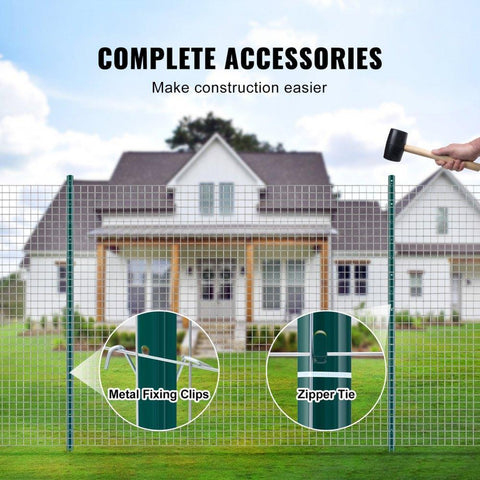 5 Feet Fence Post, 10 Pack U-Channel Heavy Duty Metal Fence Posts, Sturdy Steel Fence Stakes for Garden Yard, Lawn, Farms and Outdoor Wire Fencing, Green