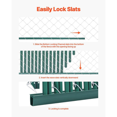 Bottom Locking Privacy Slats, Single-Wall Vertical Bottom-Locking Slats for Chain-Link Fence, High-Density HDPE Chain Link Slats Ideally Fit 4' High Fence for Garden, Farm, Sports Field(Green)