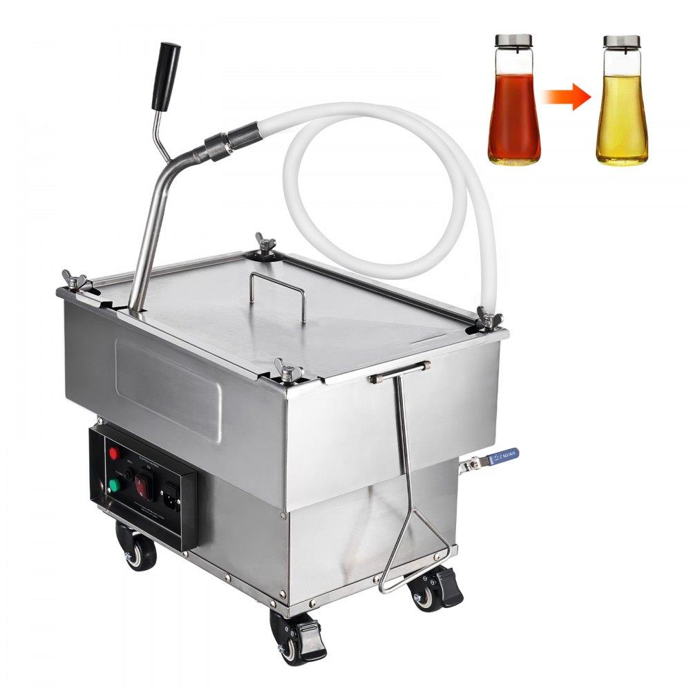 Mobile Fryer Filter, 18L Oil Tank Capacity, Oil Filtration System with 10 L/min Oil Filtration Speed, Mobile Frying Oil Filtering System with Swivel Wheels, Oil Hose for Restaurant Burger Stores