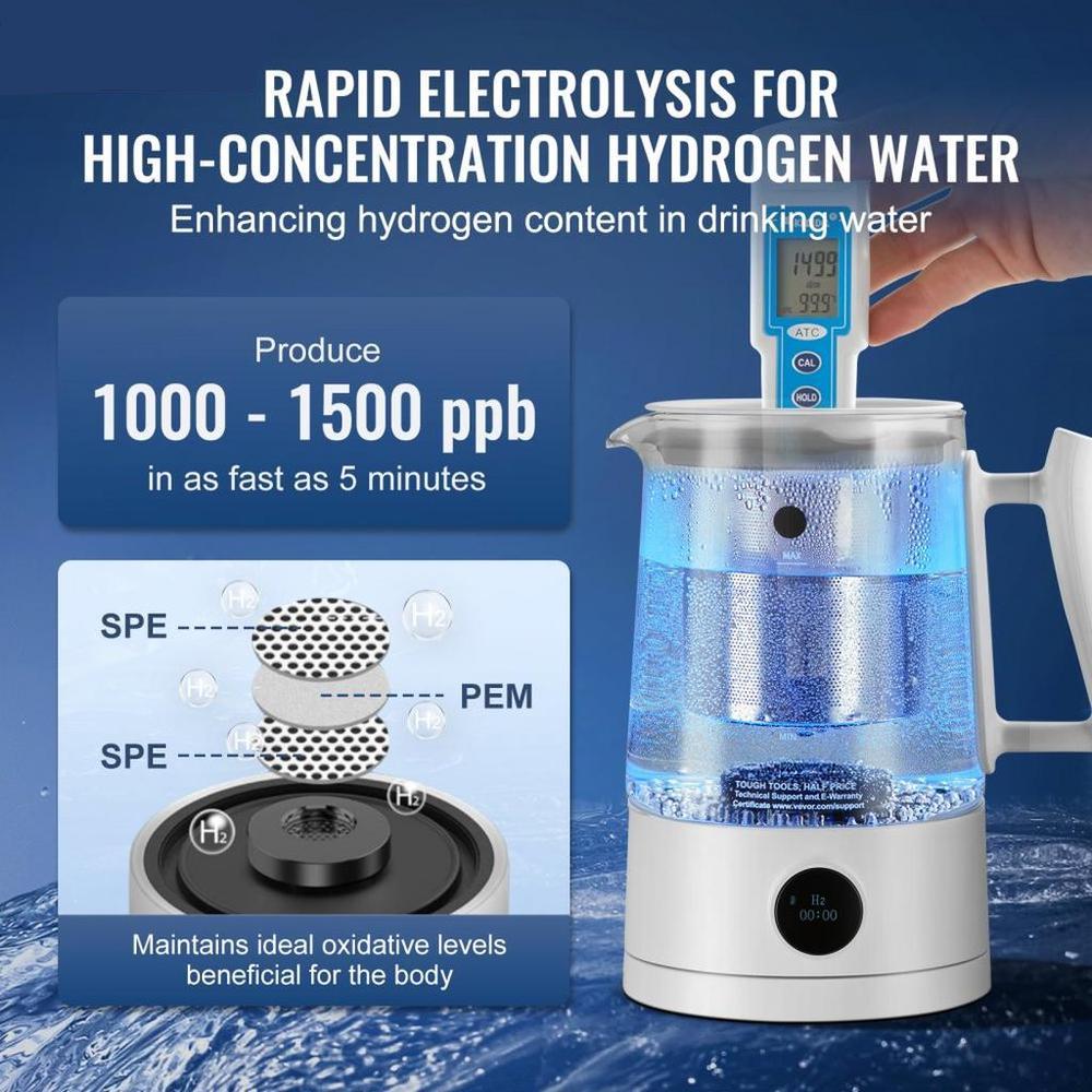Hydrogen Water Pitcher Generator, 1.5 L / 52.8 oz Large Capacity Hydrogen Generator Water Kettle, SPE and PEM Technology, Hydrogen Rich Water Ionizer Machine for Brewing Coffee or Tea