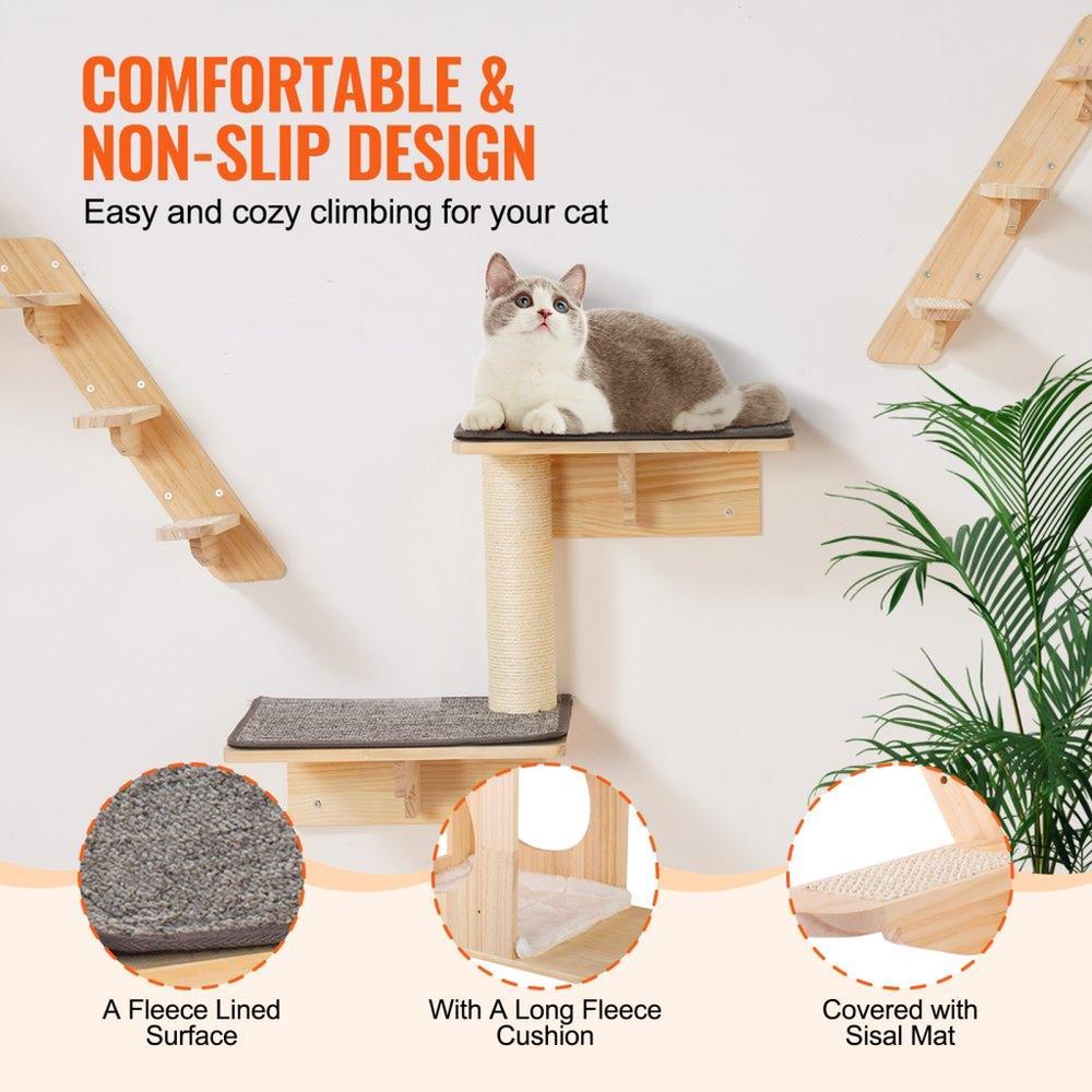 Wall Mounted Cat Shelves Tree with Jumping Boards Nests Hammock Set of 7