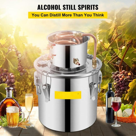 Alcohol Still 3Gal/12L Stainless Steel Alcohol Distiller Copper Tube Home Brewing Kit Build-in Thermometer for DIY Whisky Wine Brandy, Silver