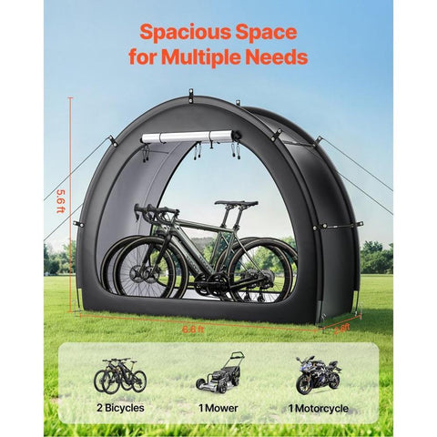 Bike Storage Tent, 1 to 2 Bikes, Outdoor Spacious Bike Storage Tent with Ventilated Window, Waterproof Fan-Shaped Bike Tent with High Strength Fiberglass & Dual Zippers, Fit for Bicycle