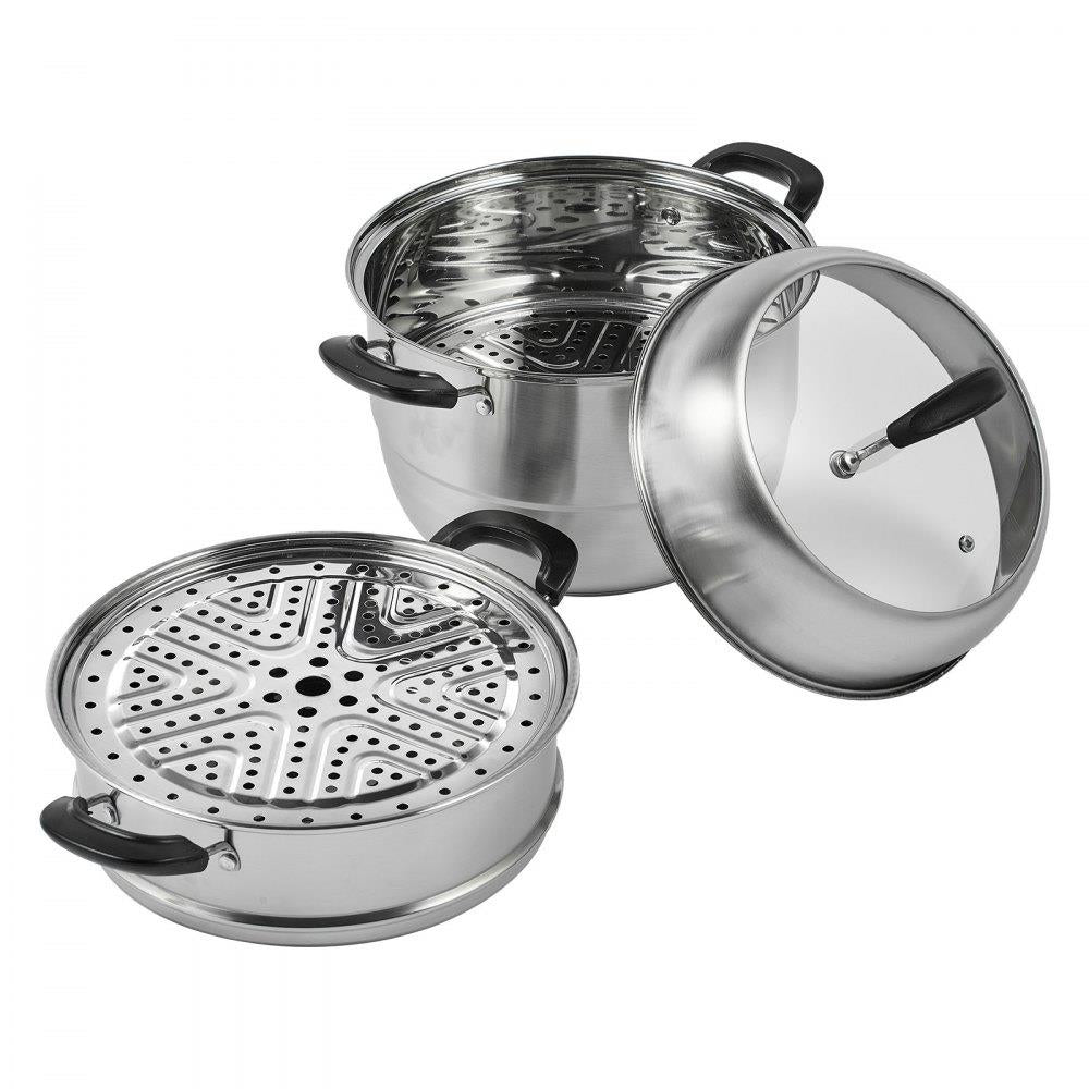 Steamer Pot 11in/28cm, 3 Tier Steamer Pot for Cooking with 8.5QT Stock Pot, Vegetable Steamer & 2 Steaming Tray, Food-Grade 304 Stainless Steel Food Steamer Cookware for Gas Electric Stove Grill