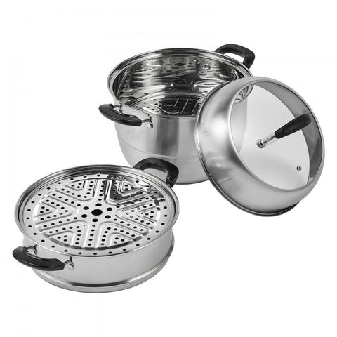 Steamer Pot 11in/28cm, 3 Tier Steamer Pot for Cooking with 8.5QT Stock Pot, Vegetable Steamer & 2 Steaming Tray, Food-Grade 304 Stainless Steel Food Steamer Cookware for Gas Electric Stove Grill