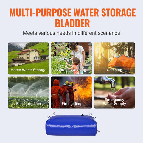 330L 87 Gallon Water Storage Bladder RV Water Tank 1000D Blue PVC Collapsible Container Large Capacity Soft Water Bag Portable for Camping Fire Prevention Emergency