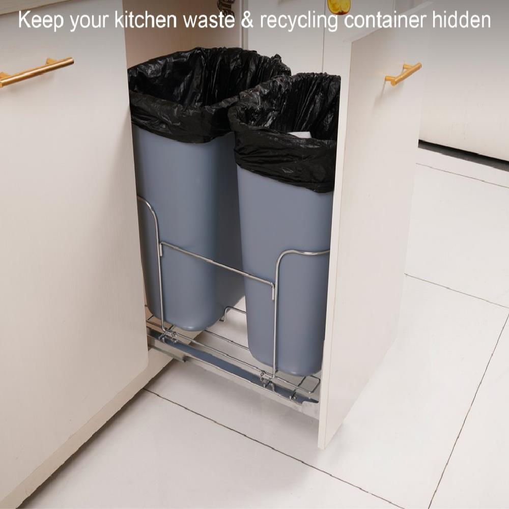 Pull Out Trash Can 35L x2 Double Bins Under Mount Kitchen Waste Recycling Container Heavy Duty Slide Out Design Door Mount Kit 110 lbs Capacity