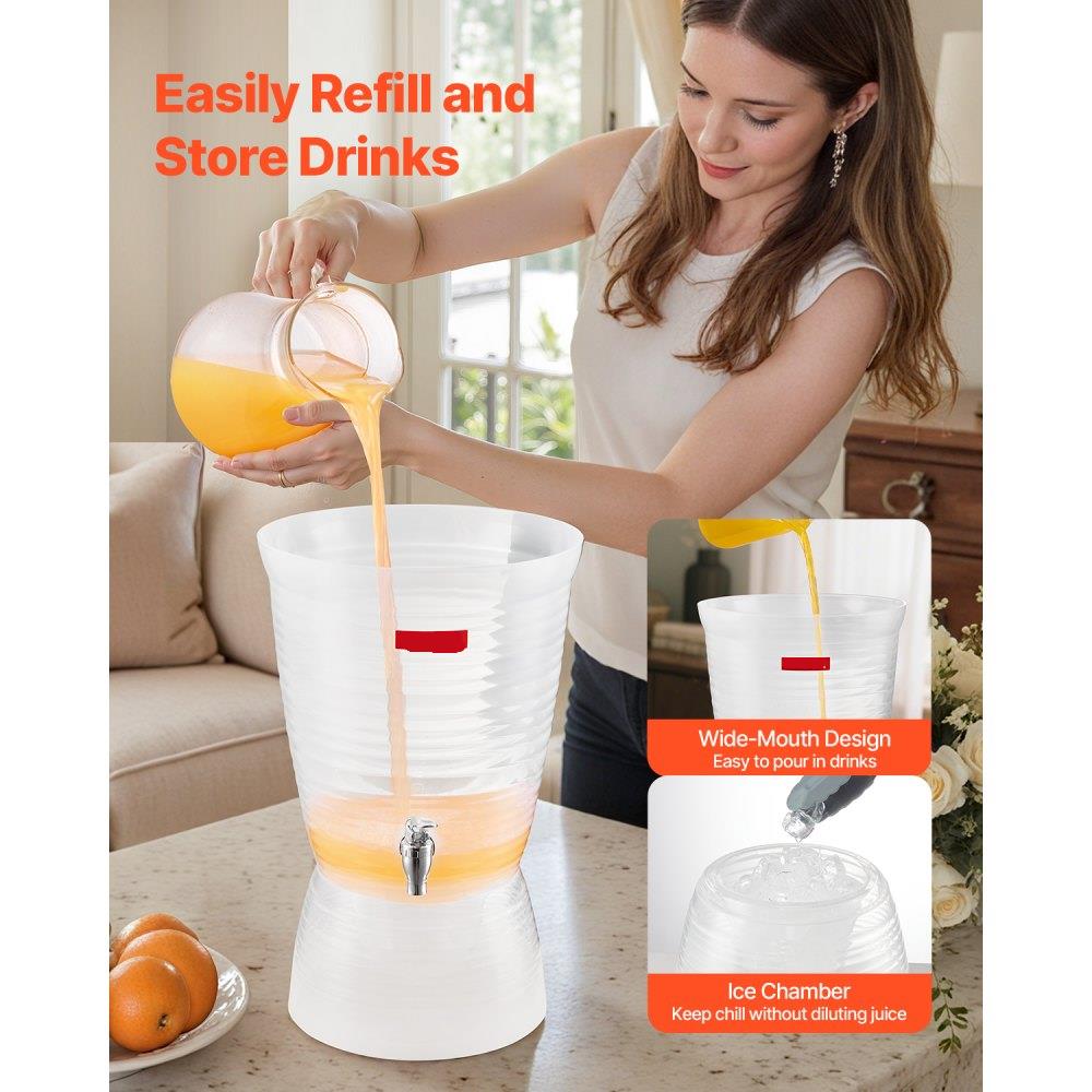 Beverage Dispenser, 2.64 Gallon Drink Dispenser for Parties, Plastic Juice Dispensers with Spigot Ice Chamber, Iced Tea Lemonade Juice Water Dispensers, for Restaurants, Hotels, Parties
