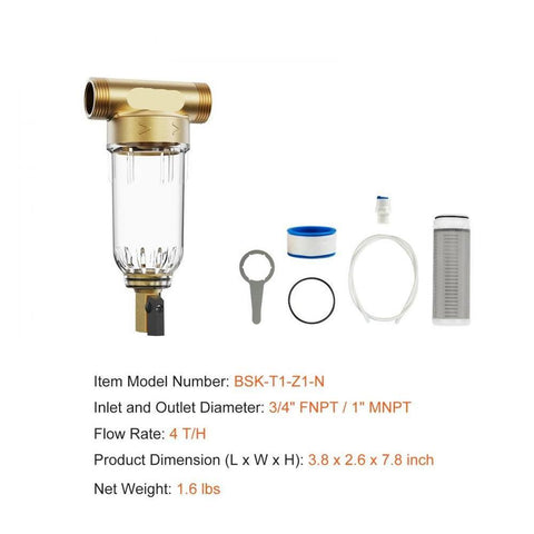 Spin Down Filter, 40 Micron Whole House Sediment Filter for Well Water, 3/4" FNPT + 1" MNPT, 4 T/H High Flow Rate, for Whole House Water Filtration Systems, Well Water Sediment Filter