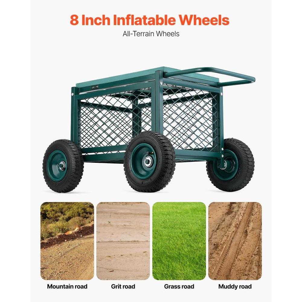 Rolling Garden Seat with Wheels 400LB Heavy Duty Metal Garden Cart with Storage