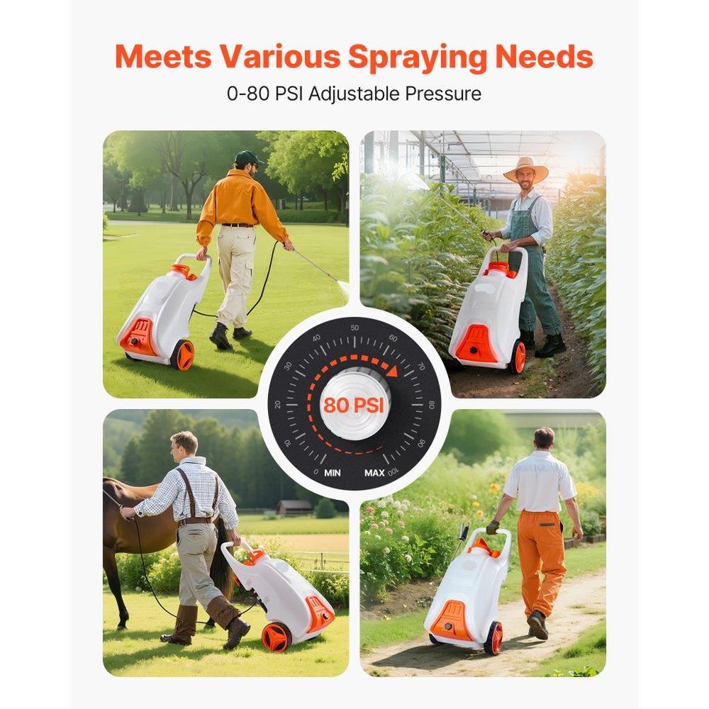 13.1Gal Battery Powered Sprayer with Cart Wheeled 0-80 PSI Electric Weed Sprayer