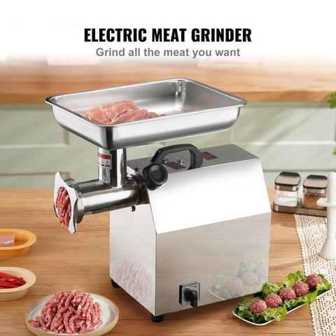 Electric Meat Grinder, 396 Lb/H Capacity, 1100W (4600W MAX) Industrial Meat Mincer with 2 Blade, 3 Grinding Plates, Sausage Tubes 304 Stainless Steel Commercial Meat Grinder, ETL Listed