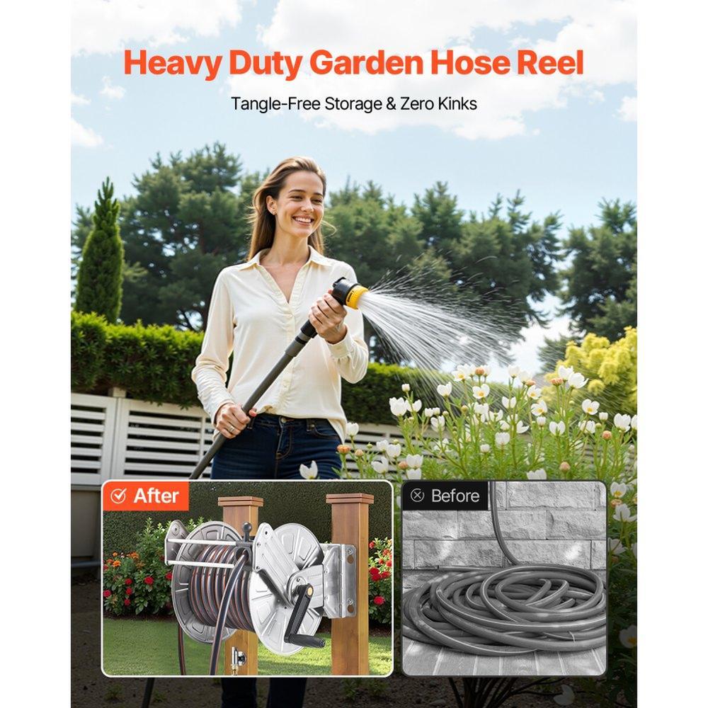 Wall Mounted Garden Hose Reel 150ft 5/8in Hose Winder with Brass Fitting and Hose Guide