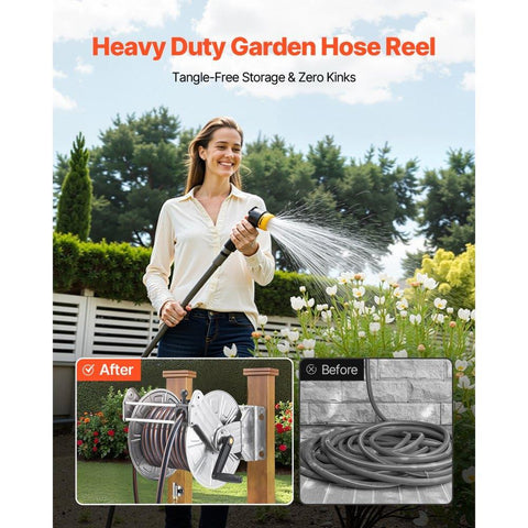Wall Mounted Garden Hose Reel 150ft 5/8in Hose Winder with Brass Fitting and Hose Guide