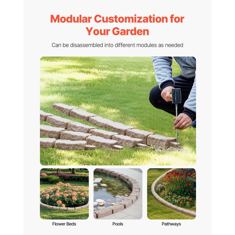 Faux Stone Landscape Edging, 46.4 x 2.2 in Realistic Lawn Edging, Flexible Brick-Sized Garden Edging Border with Anchoring Spikes, Fade-Resistant Yard Edging for Driveways Walkway Brown